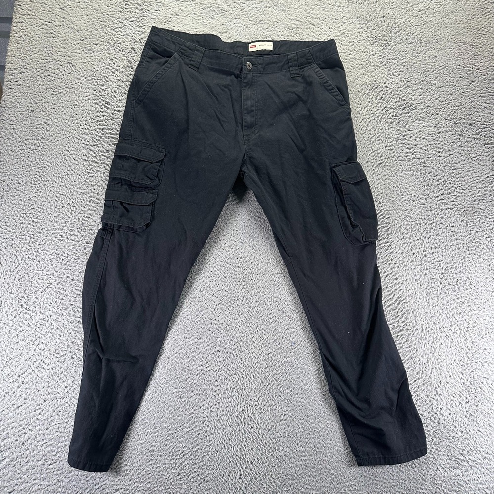 Wrangler Pants Mens 38x30 Black Cotton Cargo Tapered Workwear Stretch Travel